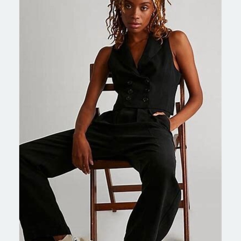 Free People Black Sleeveless Vest and Pant set